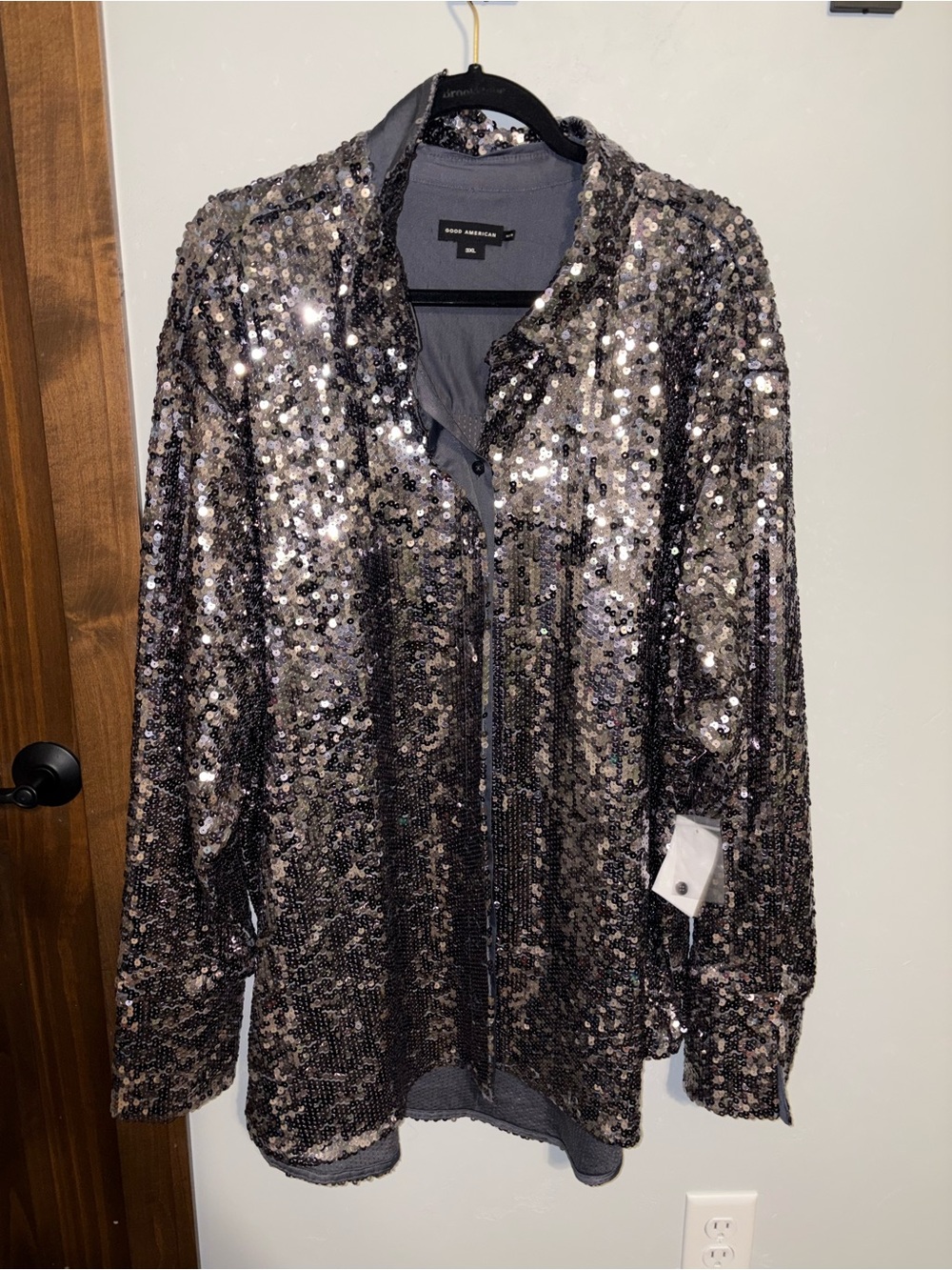Good American Silver Sequin Blazer Jacket